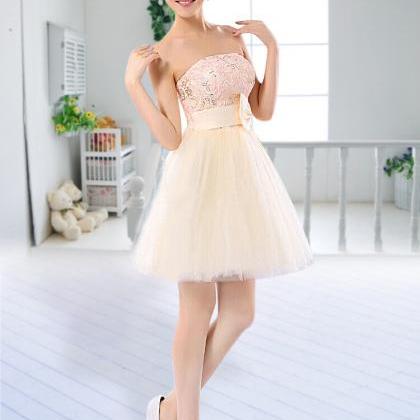 Summer Sequins Mini Bow Bridesmaid Prom Dress -..