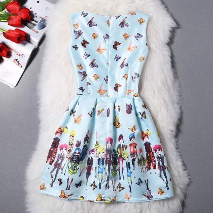 Summer Elegant Butterfly Print Bodycon Vest Dress..