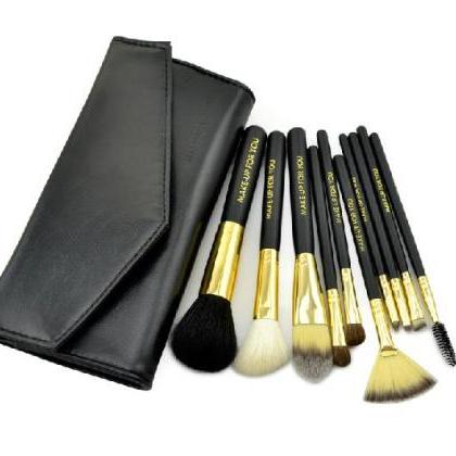 10 Pcs Professional Makeup Brush Set With Leather..