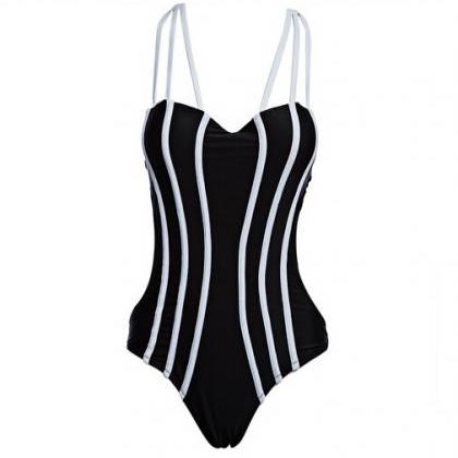 Women Swimsuit Stylish Stripe Pattern One Piece..