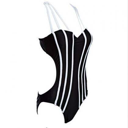 Women Swimsuit Stylish Stripe Pattern One Piece..