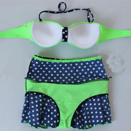Sweet Dot Bead Women Swimsuit Bikini Swimdress -..