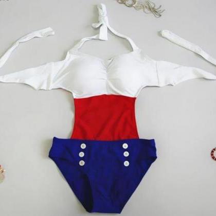 Women Bathing Suits One Piece Swimsuit Navy Style..