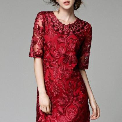 Luxury Designer Embroidery Dress - Red