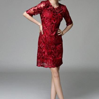 Luxury Designer Embroidery Dress - Red