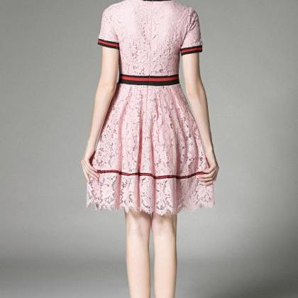 Luxury Designer Lace Dress - Pink