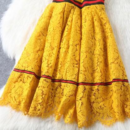 Luxury Designer Lace Dress - Yellow