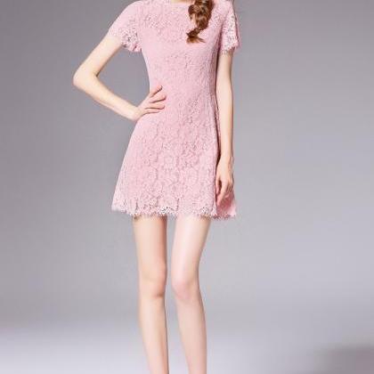 Good Quality Pink Lace Short Sleeve Dress