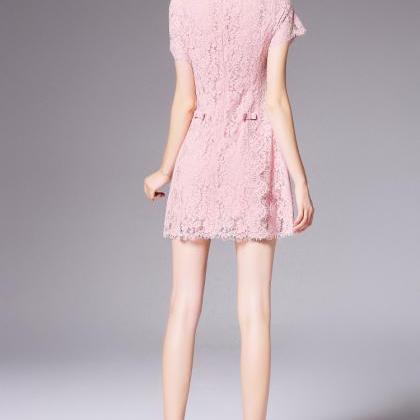 Good Quality Pink Lace Short Sleeve Dress
