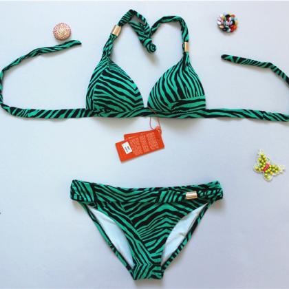 Zebra Stripes Swimwear Swimsuit Bikini - Green