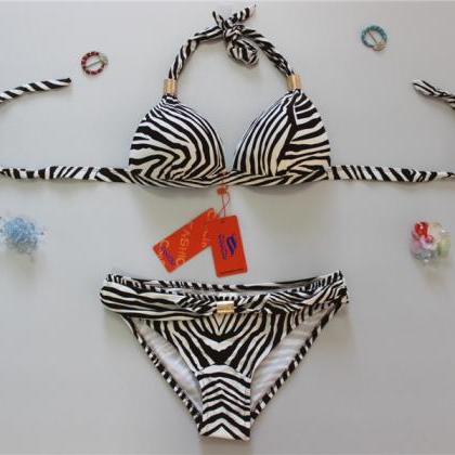 Zebra Stripes Swimwear Swimsuit Bikini - White