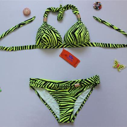 Zebra Stripes Swimwear Swimsuit Bikini - Yellow