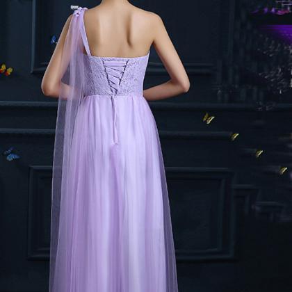 Fashion Purple One Shoulder Printing Evening Party..