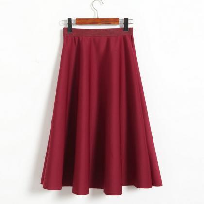 Women Space Cotton High Waist Casual Skirt - Wine..