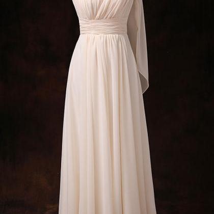 One Shoulder Good Quality Champagne Color Chiffon..