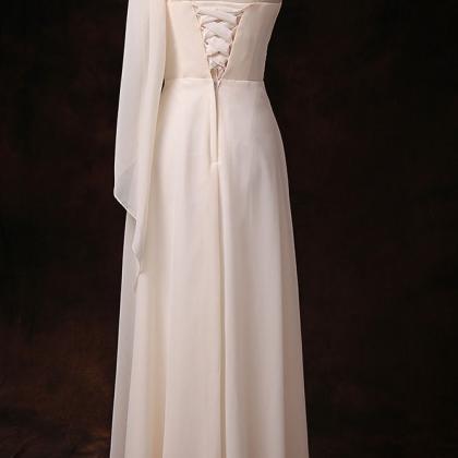 One Shoulder Good Quality Champagne Color Chiffon..