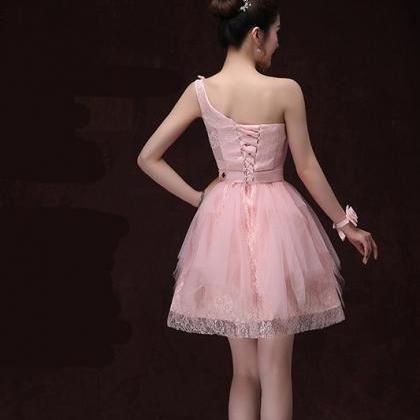 Sweet One Shoulder Pink Color Women Ball Gown..