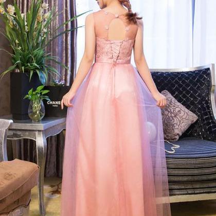 Sleeveless Pink Color Elegant Wedding Gown Long..
