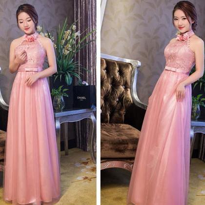 Halter Pink Color Elegant Wedding Gown Long..