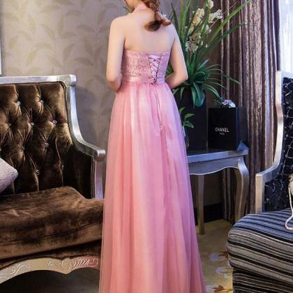 Halter Pink Color Elegant Wedding Gown Long..