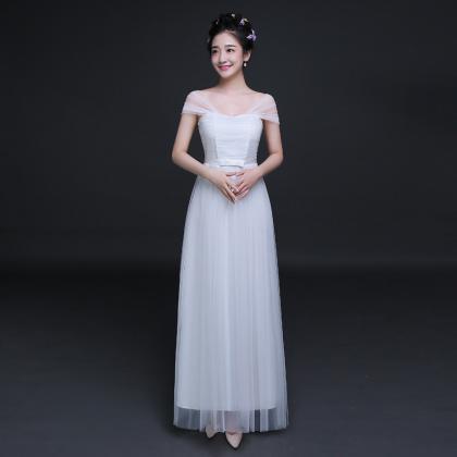 Elegant Pleated A Line Long Bridesmaid Dress -..