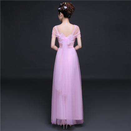 Elegant Pleated A Line Long Bridesmaid Dress -..