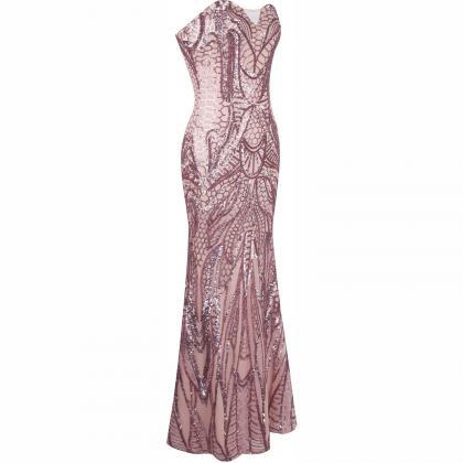 Strapless Sequined Mermaid Long Evening Dress Pink..