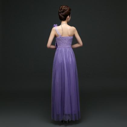 Cute One Shoulder Bow Bridesmaid Dresses Long One..