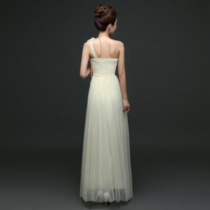 Cute One Shoulder Bow Bridesmaid Dresses Long One..