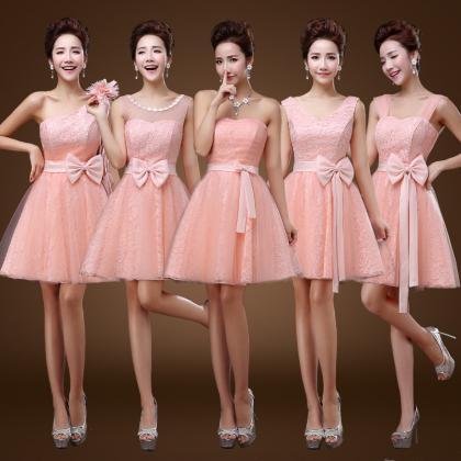 Charming Pink V Neck Sleevless Lace Short/mini..