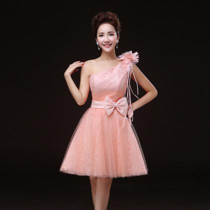 Charming Pink One Shoulder Lace Mini Girl/young..