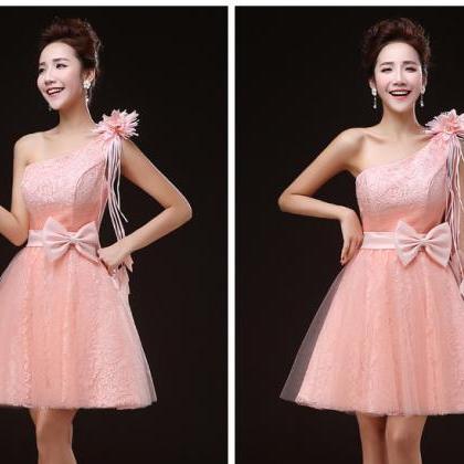 Charming Pink One Shoulder Lace Mini Girl/young..