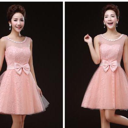 Charming Pink Round Neck Sleevless Lace Mini..