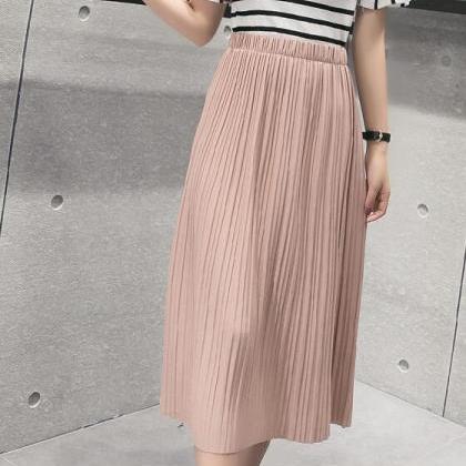 Pink High Rise Elasticised Midi Pleated Skirt