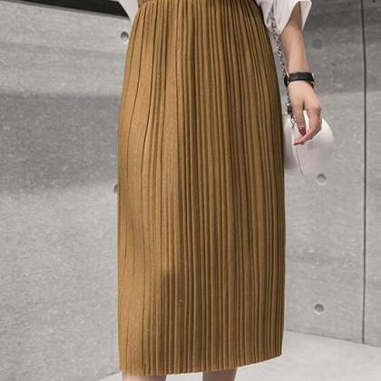 Spring And Summer Thick Chiffon Pleated Long Skirt..