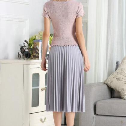 Grey High Rise Midi Pleated A-line Skirt