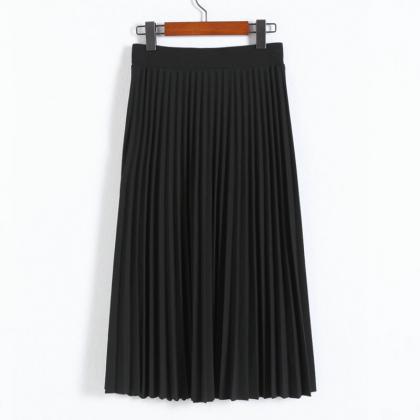 Black High Rise Pleated A-line Maxi Skirt