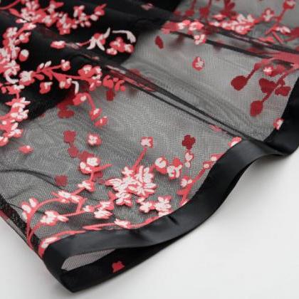 Black Elasticised Floral Embroidered Mesh Skater..