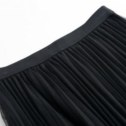 Women Irregular Pleated Skirts - Black