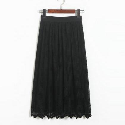 Lace Hollow Pleated Skirts - Black