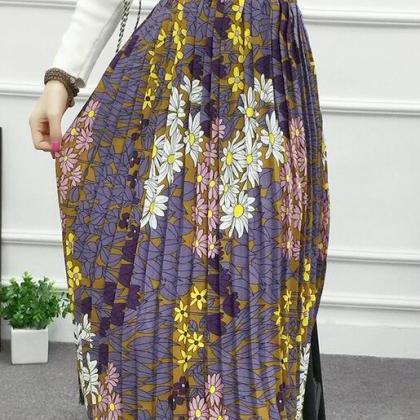 Flower Print Skirt - Purple