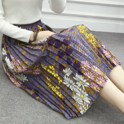 Flower Print Skirt - Purple