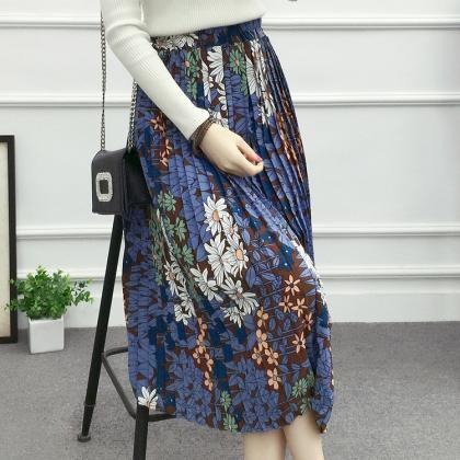 Flower Print Skirt - Blue