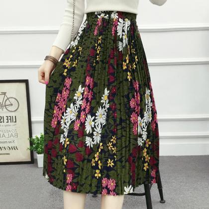 Flower Print Skirt - Green