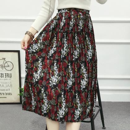 Flower Print Skirt - Red
