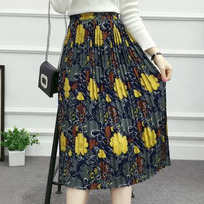 Flower Print Skirt - Yellow