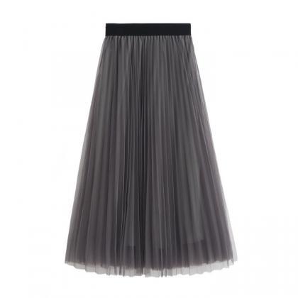Women Slim High Waist Pleated Solid Color Skirt..