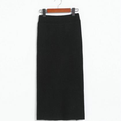 Black Midi Skirt Featuring High Slit