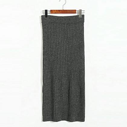 Long Slim Knitted Pencil Skirts - Dark Grey