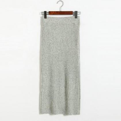 Long Slim Knitted Pencil Skirts - Light Grey